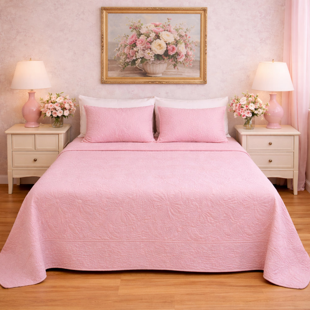 L'Atelier 17 Couette double rose avec 2 taies d'oreiller