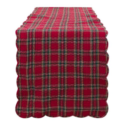 Runner Blanc Mariclo tartan rosso in cotone con lavorazione boutis e bordi smerlati.