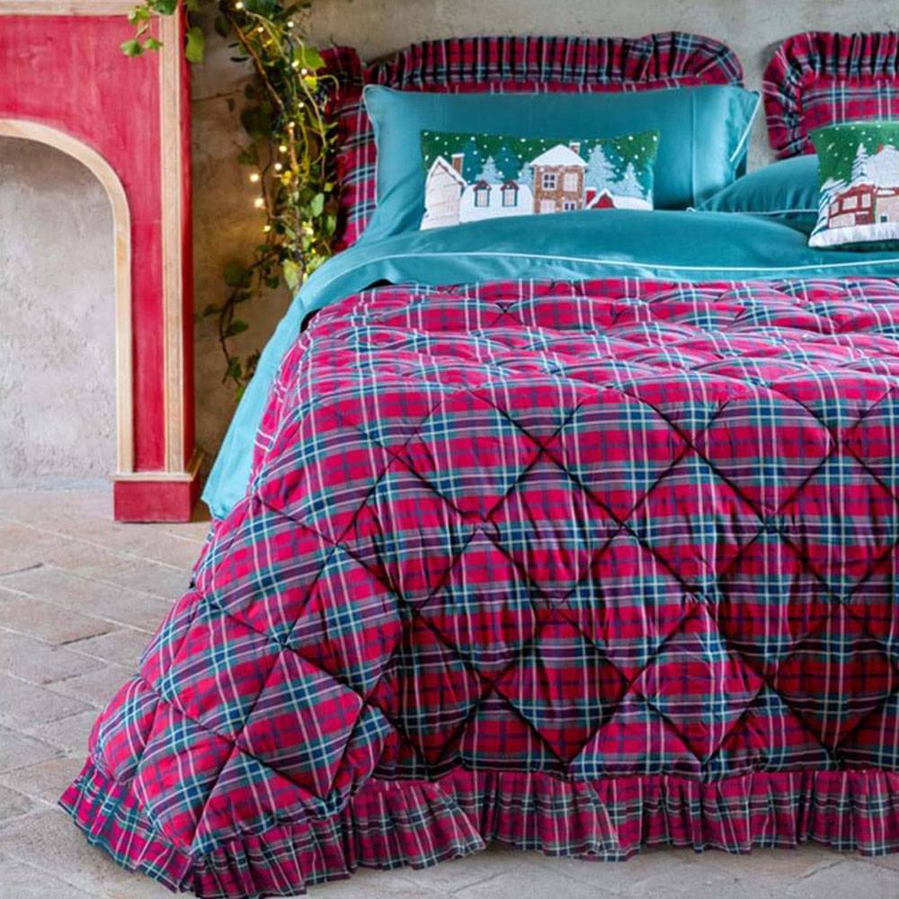 Blanc Mariclo: colcha de Tartan roja + 2 fundas de almohada, 260x260