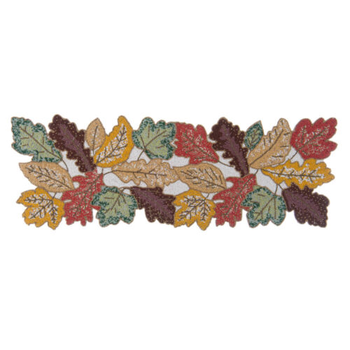 Blanc Mariclo Chemin de table Automnal Feuilles Brodées 33x91 – Image 3