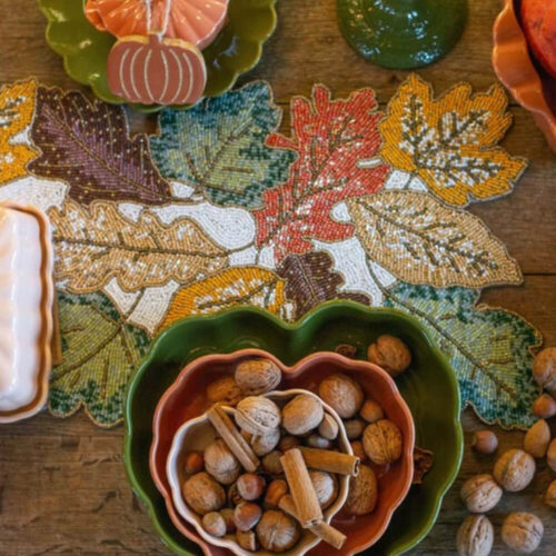 Alternative view of Blanc Mariclo Chemin de table Automnal Feuilles Brodées 33x91