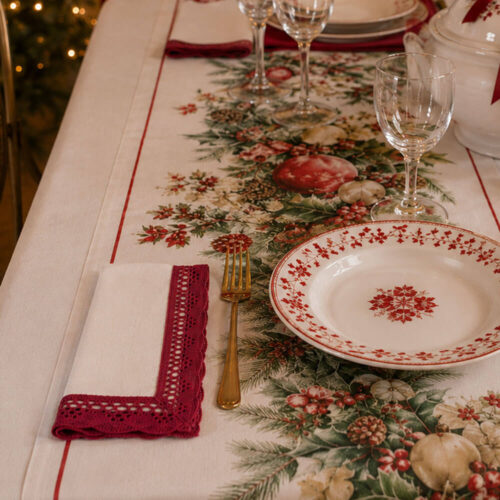 Blanc Mariclo Tovagliolo Pizzo Rosso Giardino d'Inverno 40x40