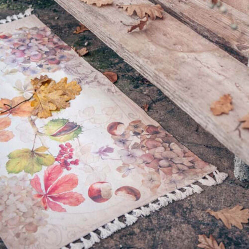 Tappeto in cotone con frange Promenade Blanc Mariclo 60x120 cm fantasia autunnale