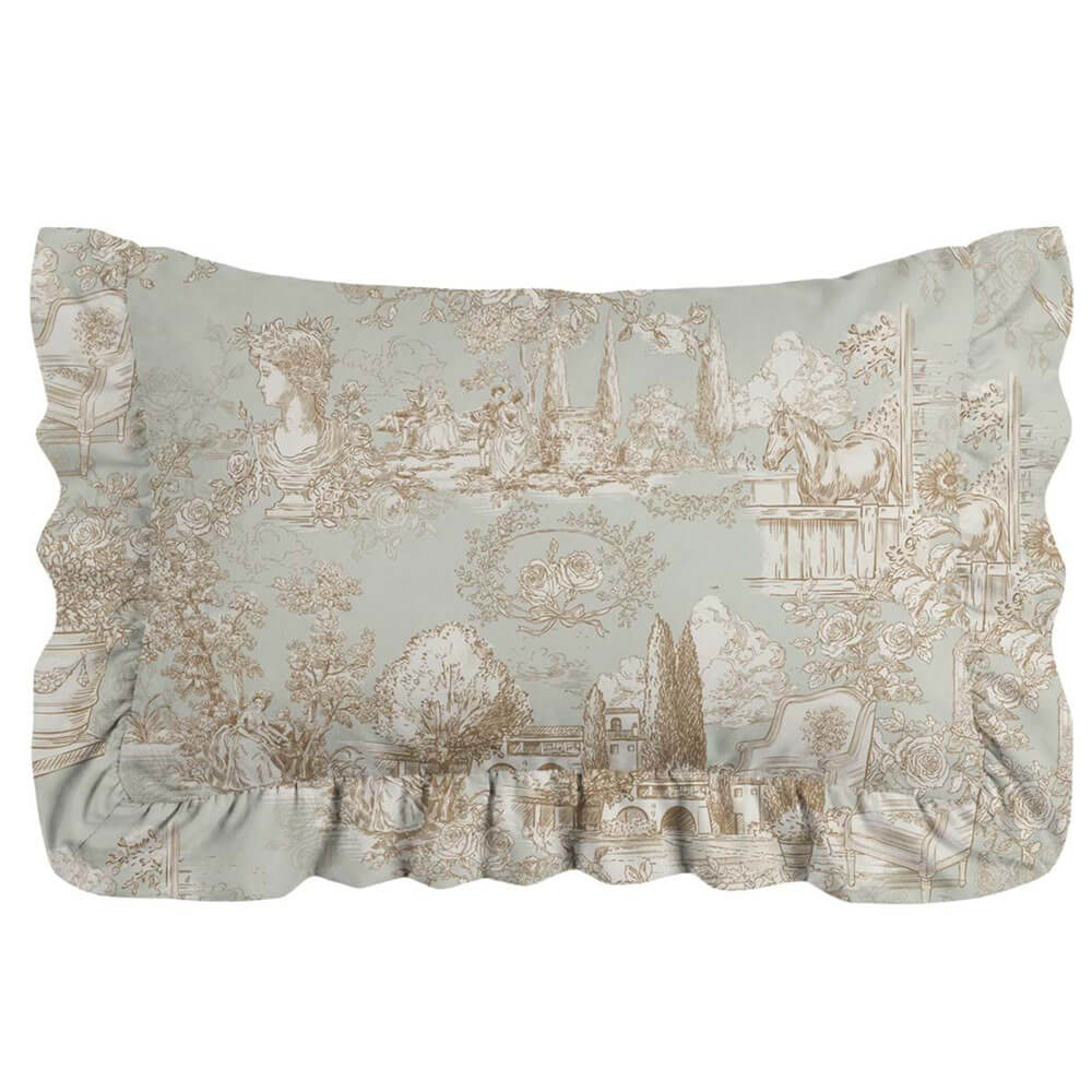 Blanc Mariclo : Couette « Toile » vert sauge + 2 taies d'oreiller 260 x 260 – Image 3