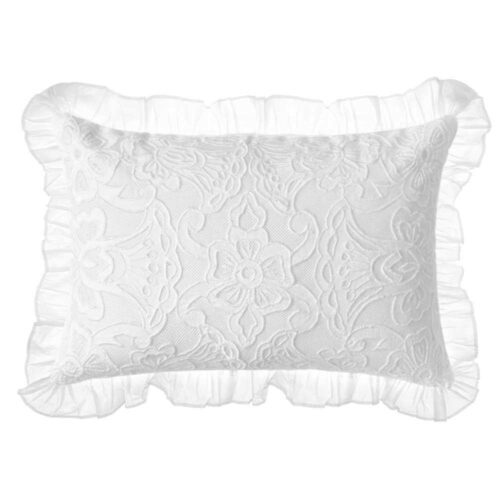 Coussin rêveur Blanc Mariclo brodé de dentelle 35 x 50