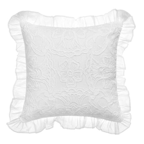 Blanc Mariclo Coussin Romantique Brodé de Dentelle 45x45