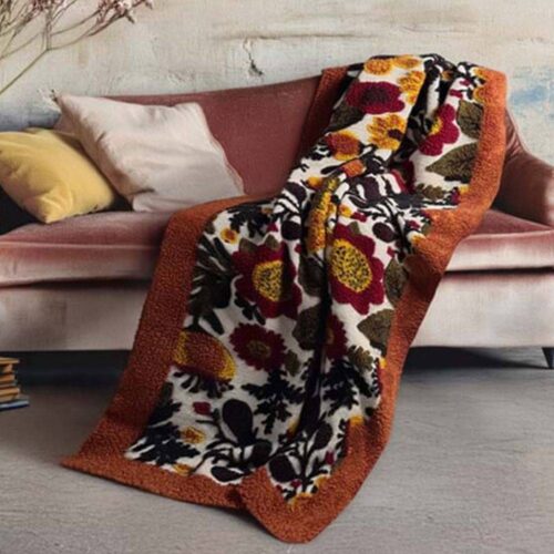 Blanc Mariclo Plaid in Lana Cotta Floreale Multicolor 160x200