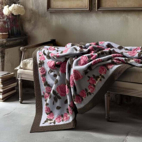 Blanc Mariclo Plaid in Lana Cotta Rose Rosa Azzurro 160x200