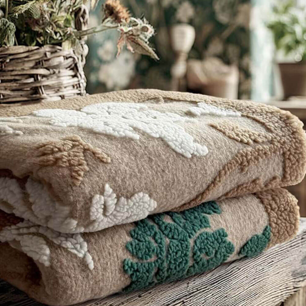 Blanc Mariclo Plaid Lana Cotta Fiori Verde Salvia Beige 160x200 - immagine 2