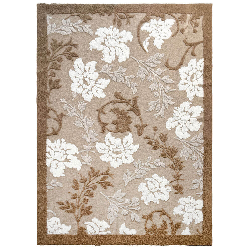Blanc Mariclo Plaid in Lana Cotta Fiori Beige Tortora 160x200