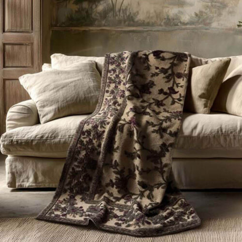 Blanc Mariclo Plaid in Lana Cotta Ramage Prugna Panna 160x200