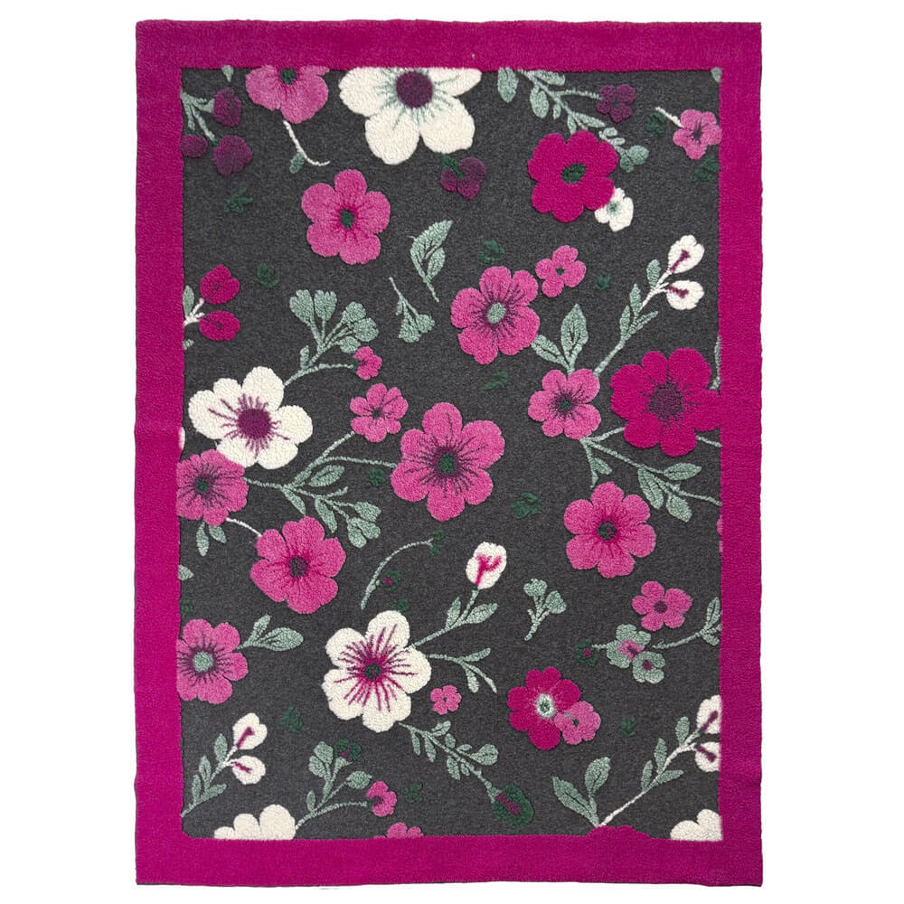 Blanc Mariclo Plaid in Lana Cotta Fiori Fucsia Antracite 160x200 - immagine 2