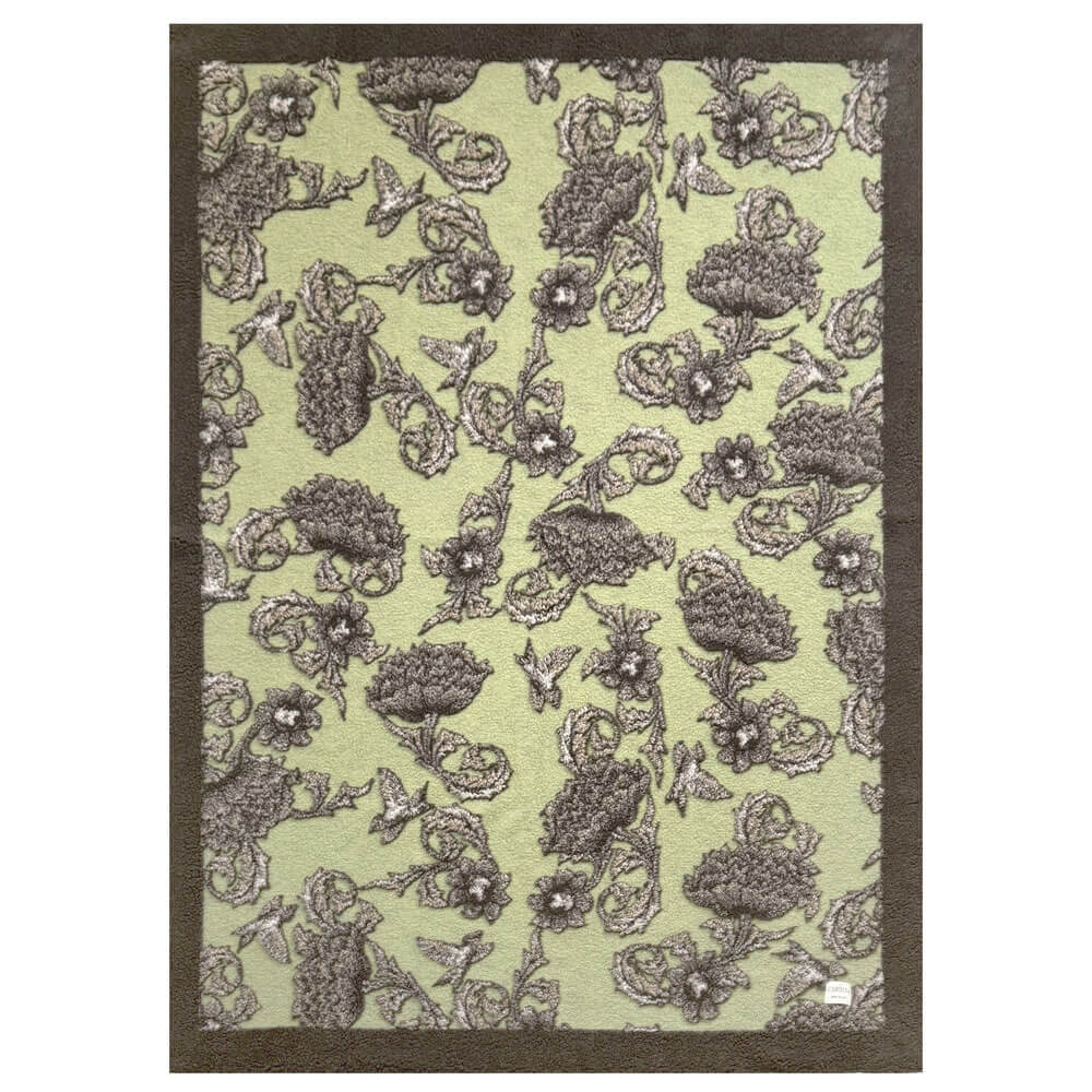 Blanc Mariclo Plaid in Lana Cotta Floreale Verde Marrone 160x200 - immagine 2