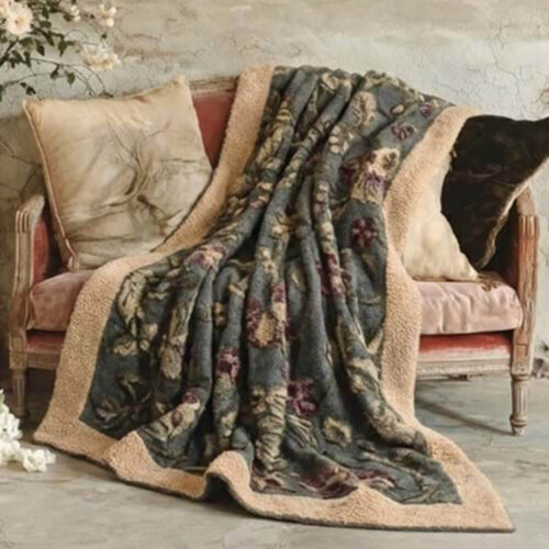 Blanc Mariclo Plaid in Lana Cotta Floreale Blu Ardesia 160x200