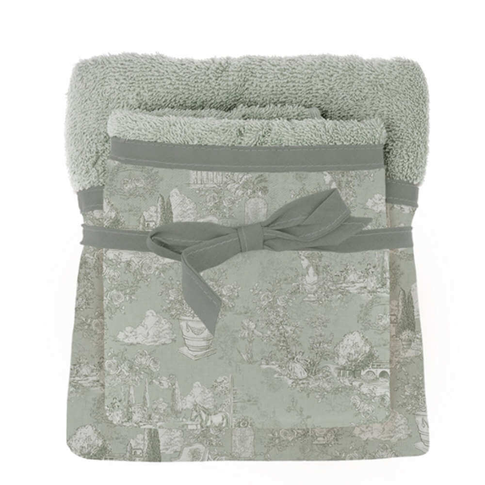 Blanc Mariclo Coppia Spugne Stampate Verde Toile du Borgo