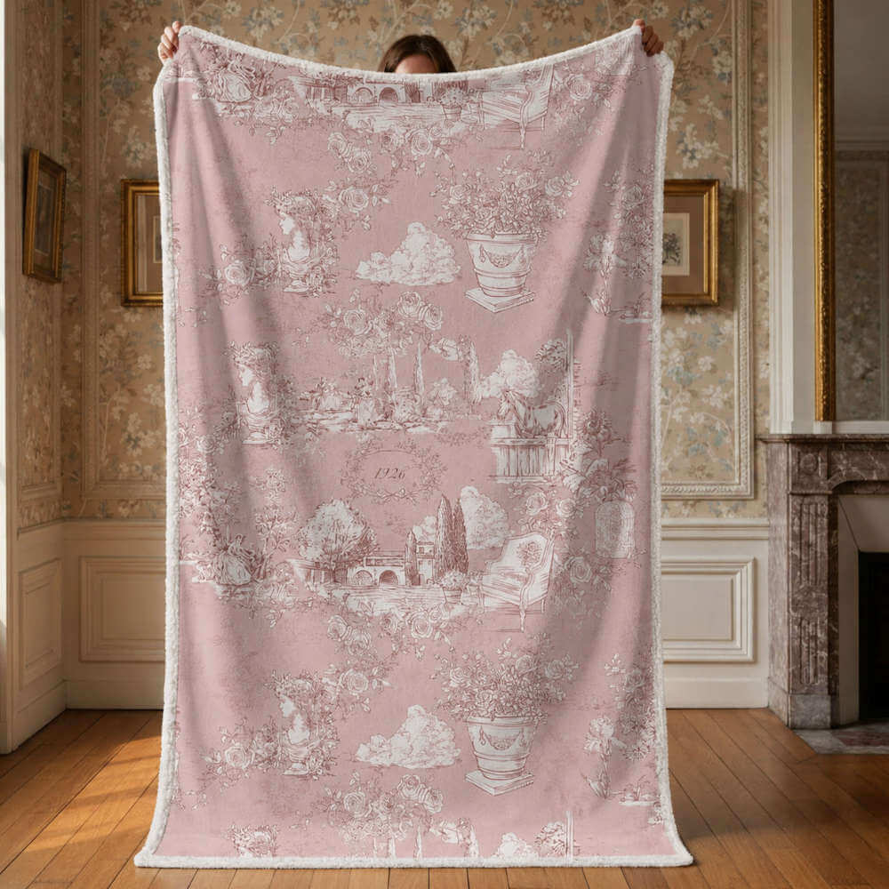 Blanc Mariclo - Plaid Sherpa imprimé rose 170 x 140
