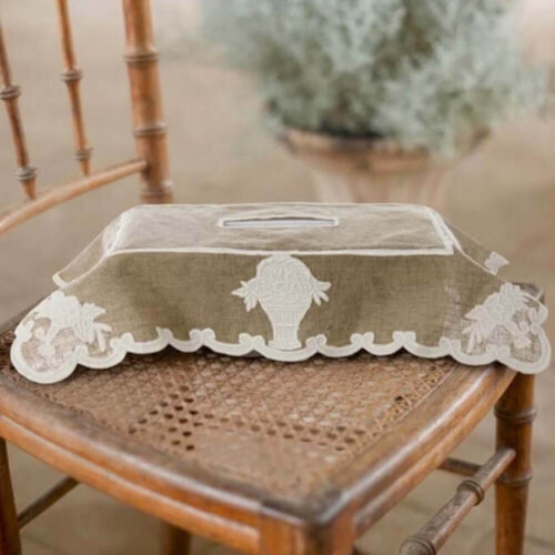 Blanc Mariclo Copri Scatola Fazzoletti Beige Ricamato 14x16x25