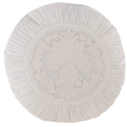 Blanc Mariclo Cuscino Tondo Bianco Ricamato con Gala Ø 45 cm