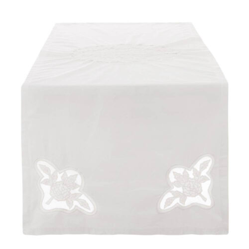 Blanc Mariclo Runner Bianco con Applicazioni Floreali 50x150