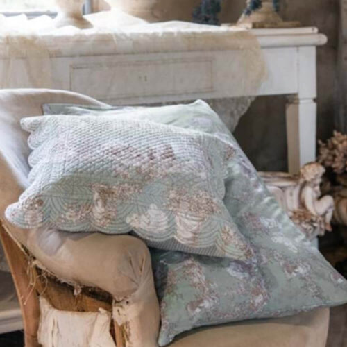 Blanc Mariclo Cuscino Provenzale Verde Bordo Smerlato 45x45 - immagine 3
