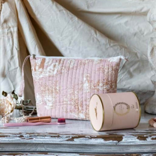 Blanc Mariclo Trousse Bucolica Rosa con Zip e Cordino 30x20