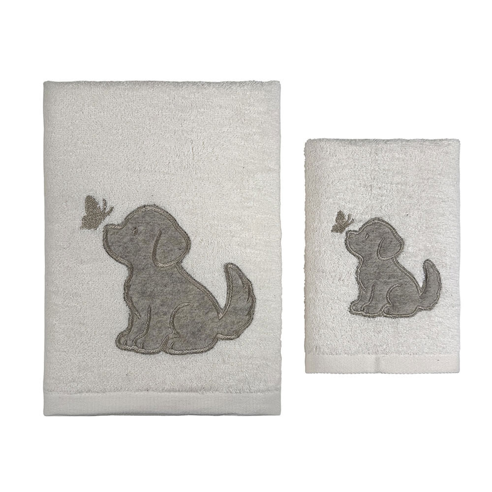 Blanc Mariclo, lot de deux serviettes « Petit chien » 40 x 60 et 60 x 110 – Image 2