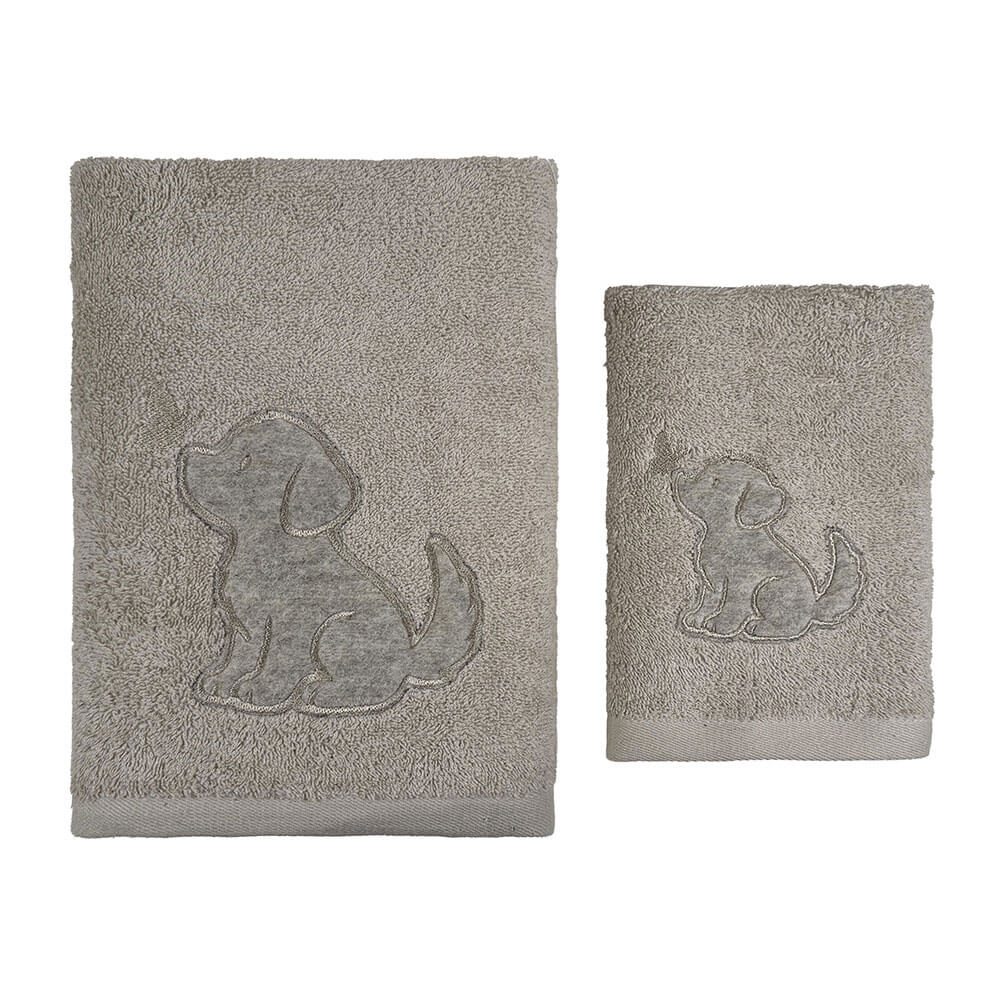 Blanc Mariclo, lot de deux serviettes « Petit chien » 40 x 60 et 60 x 110 – Image 3