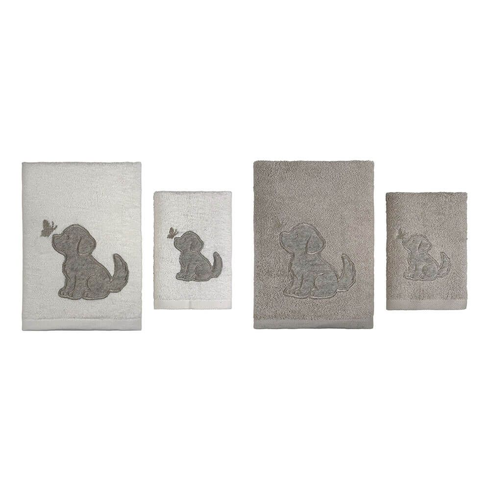 Blanc Mariclo, lot de deux serviettes « Petit chien » 40 x 60 et 60 x 110