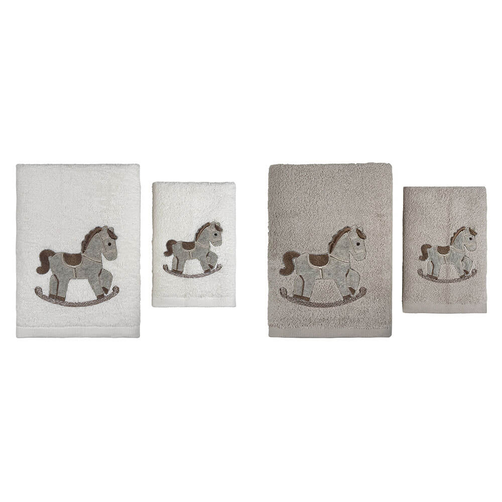 Blanc Mariclo, lot de deux serviettes « Cavallino » 40 x 60 et 60 x 110