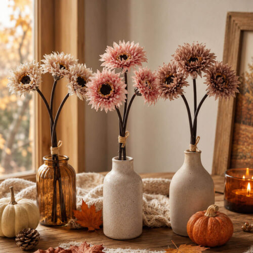 Blanc Mariclo Decoro Floreale Gerbere H 25 cm
