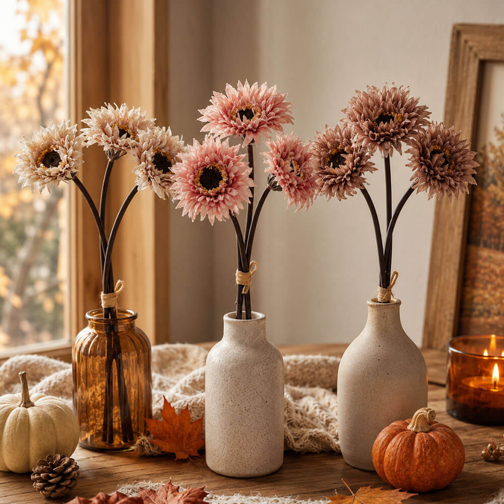 Blanc Mariclo Decoro Floreale Gerbere H 25 cm