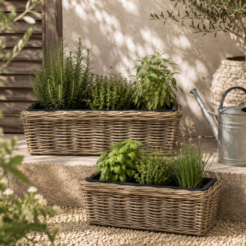 Blanc Mariclo Set 2 Fioriere Rettangolari in Rattan