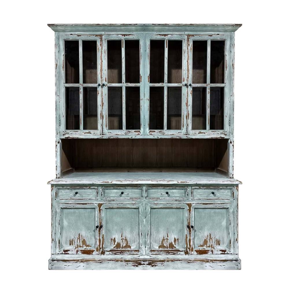 Mobile con Vetrina Blanc Mariclo azzurro celadon legno cedro riciclato shabby chic
