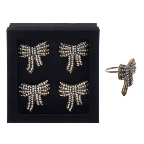 Blanc Mariclo Box 4 Portatovagliolo Fiocco Strass Dorato