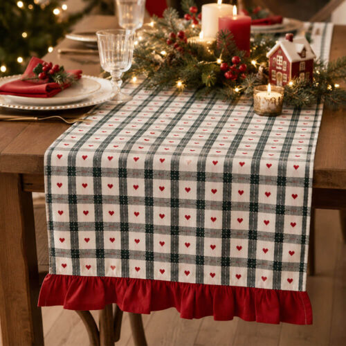 Blanc Mariclo Runner Cuori Incantati Tartan Gala 45x150