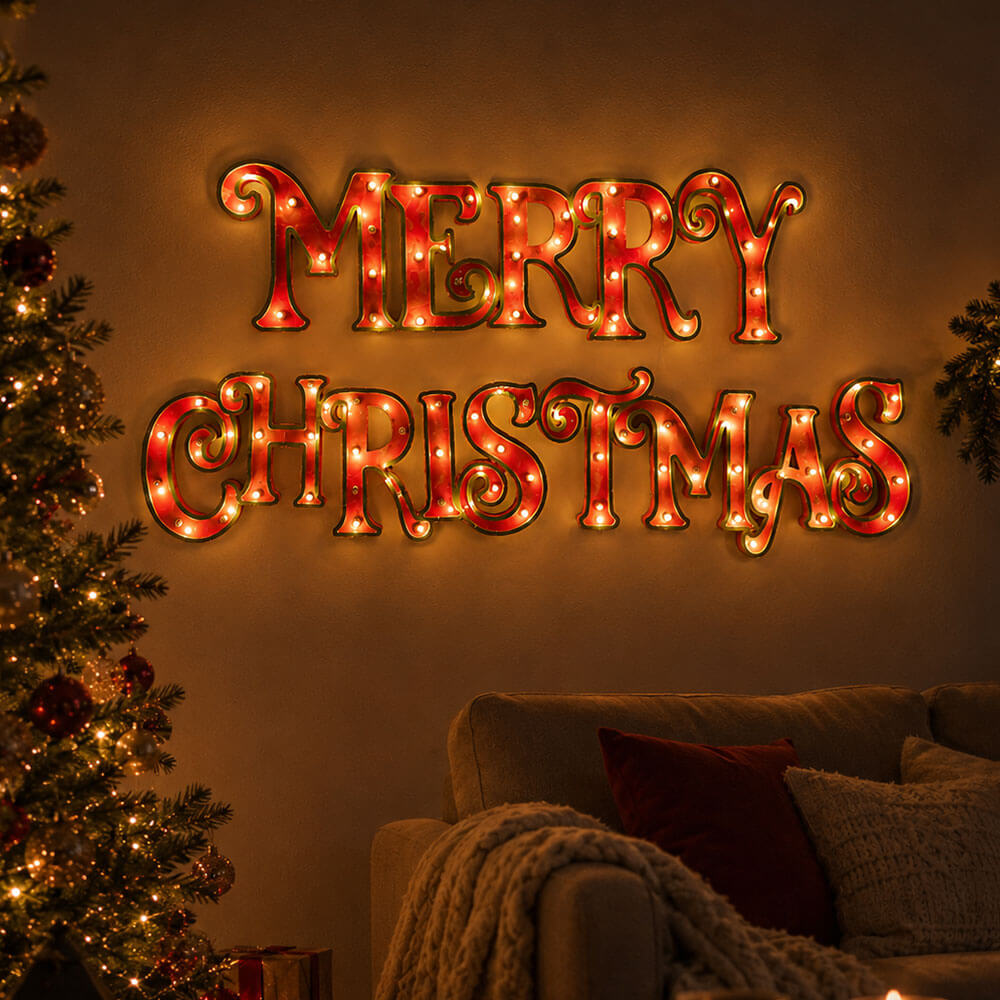 Blanc Mariclo Letrero luminoso «Merry Christmas» de madera 162x30