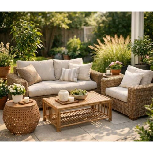 Alternative view of Blanc Mariclo Tavolino Rotondo in Rattan con Top Teak 61x42