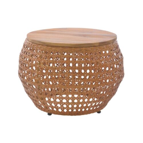 Blanc Mariclo Tavolino Rotondo in Rattan con Top Teak 61x42