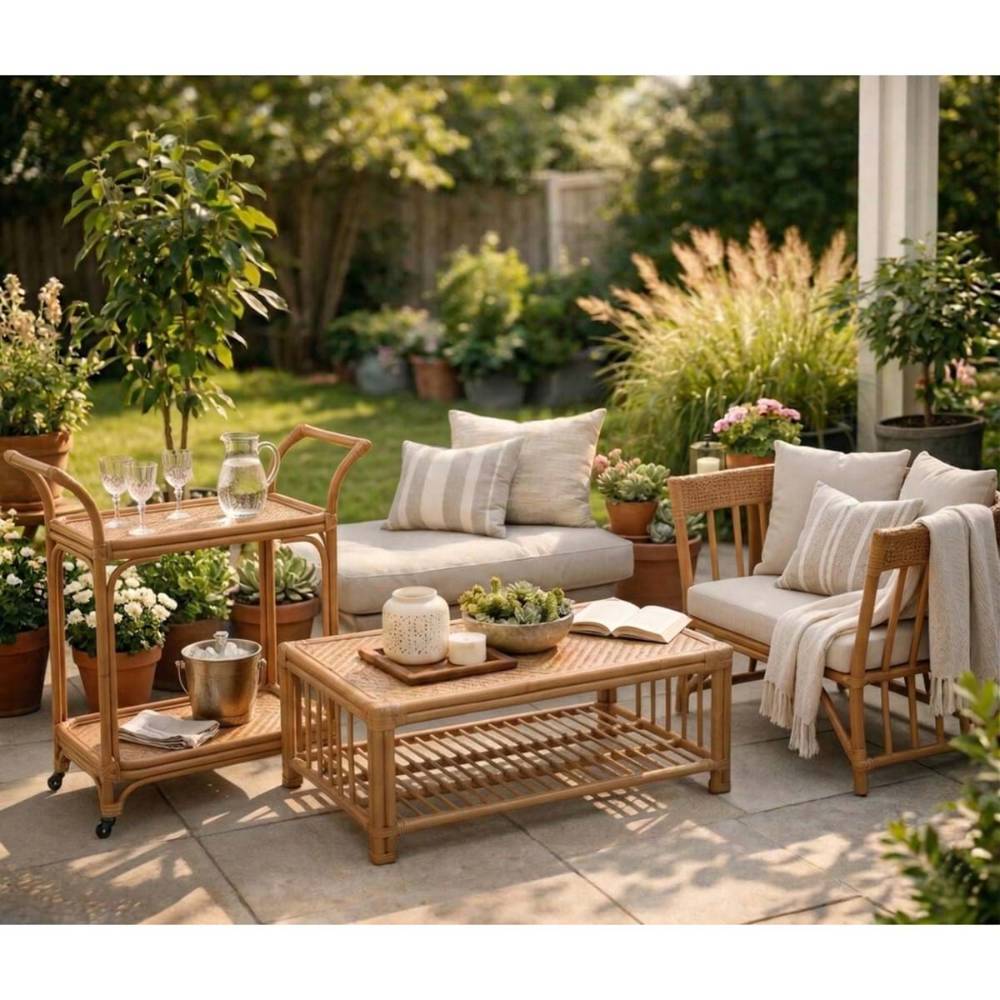 Blanc Mariclo Consolle in Rattan con Decori ad Arco 81x72 - immagine 2