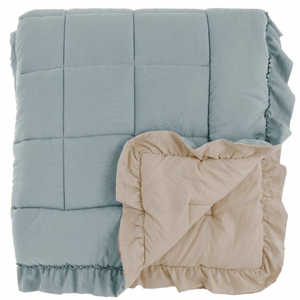 Blanc Mariclo : couette 1 place et demie bicolore avec bordure bleue 220 x 260
