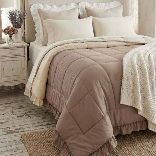 Blanc Mariclo : couette simple bicolore avec bordure beige, 180 x 260