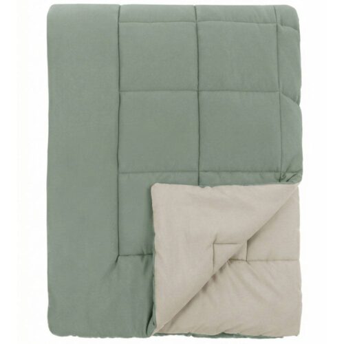 Alternative view of Blanc Mariclo : couette une place et demie « Country » bicolore vert sauge 220 x 260