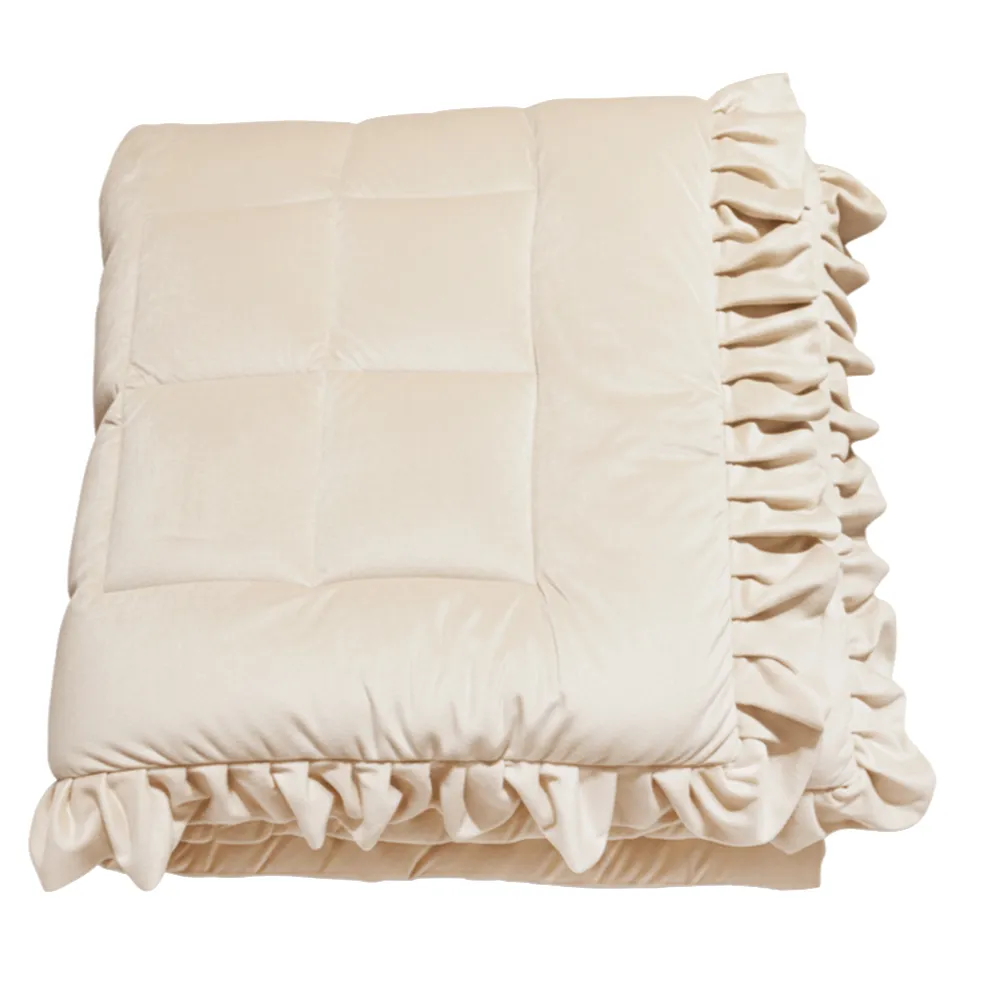 Blanc Mariclo : couette double en velours beige à volants, 260 x 260 – Image 2