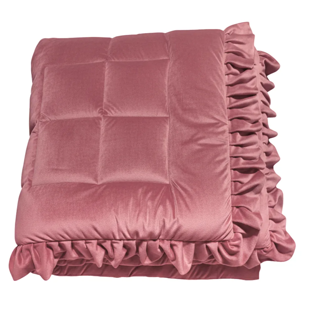 Blanc Mariclo : Couette en velours rose à volants, 260 x 260 – Image 2