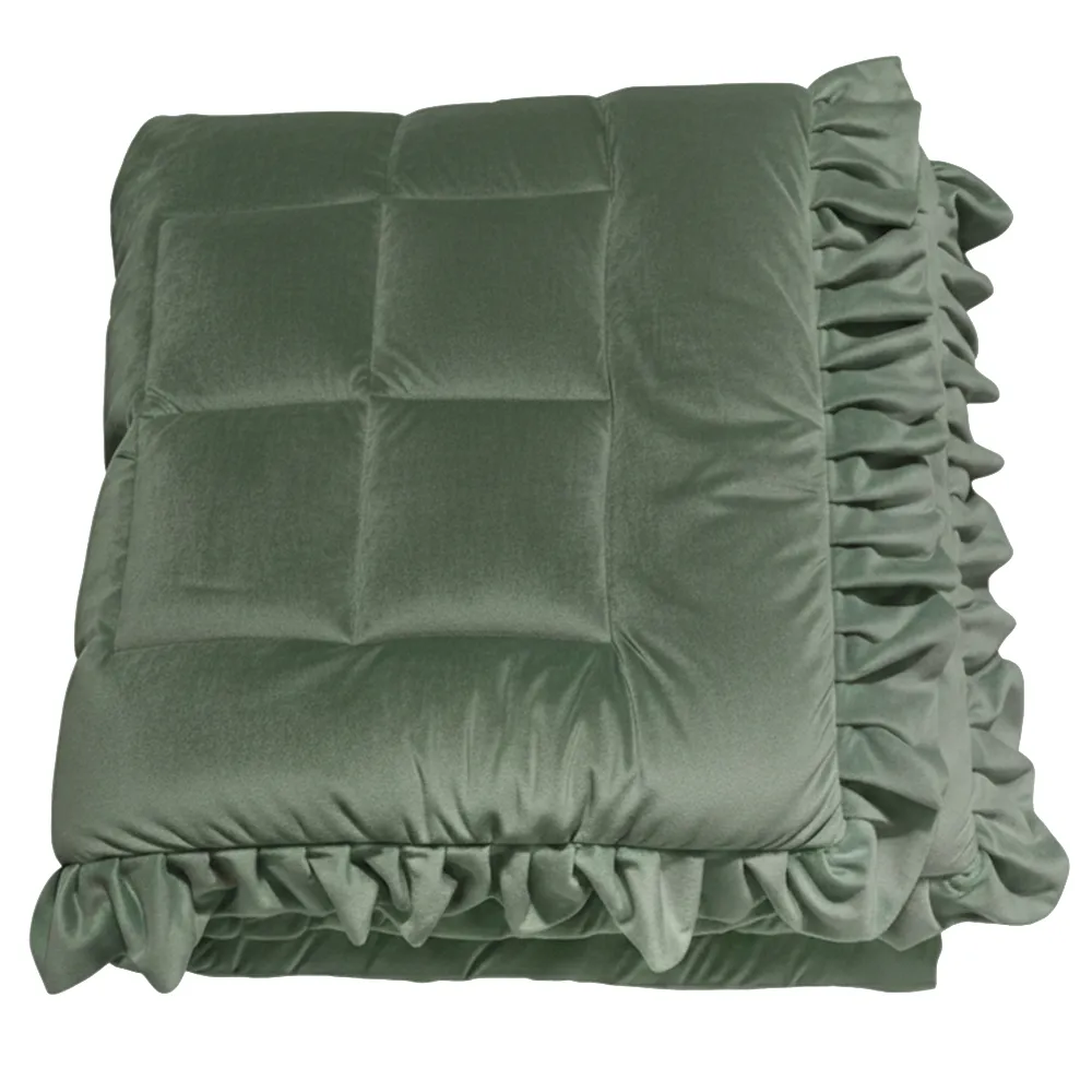 Blanc Mariclo : couette double en velours vert à volants, 260 x 260 – Image 2