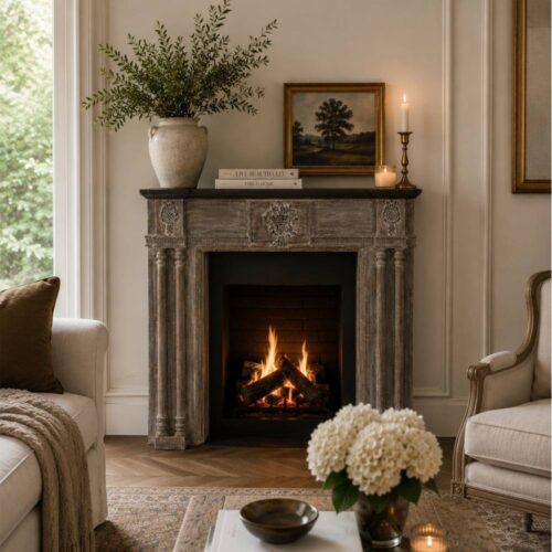 Blanc Mariclo Cornice Camino Antica Intagliata Grigio 121x107