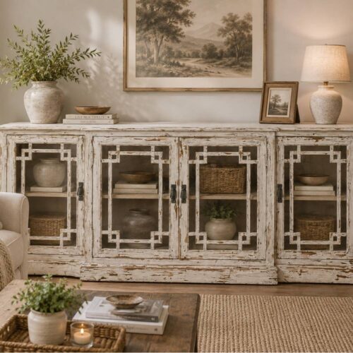 Blanc Mariclo Mobile Buffet Shabby Bianco Patinato 200x80
