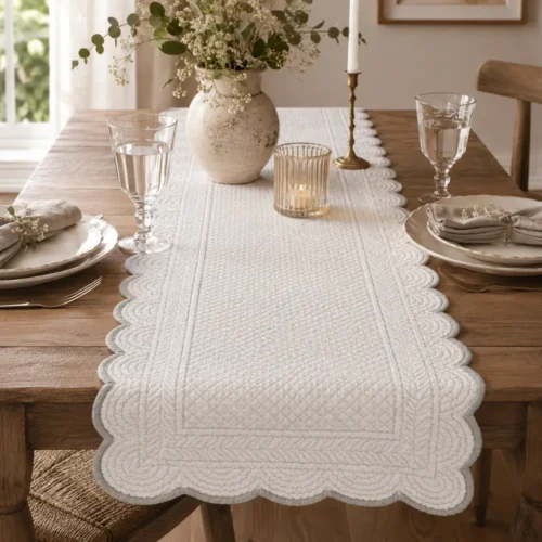 Runner in boutis shabby chic blanc mariclo