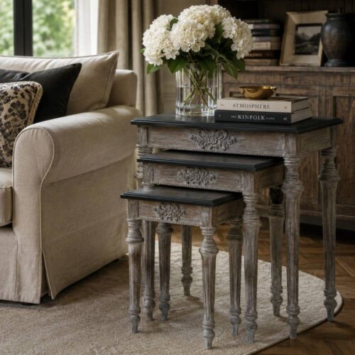 Blanc Mariclo Set 3 Tavolini Nidificanti Mango Grigio 60x69