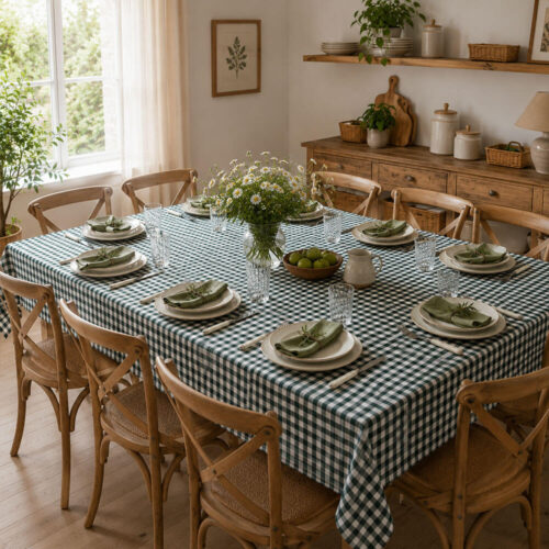 Blanc Mariclo Tovaglia a quadretti verdi 140x240